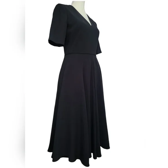 Gal Meets Glam Edith City Crepe Fit & Flare Classic Black Midi Dress Size 6 - Picture 5 of 13